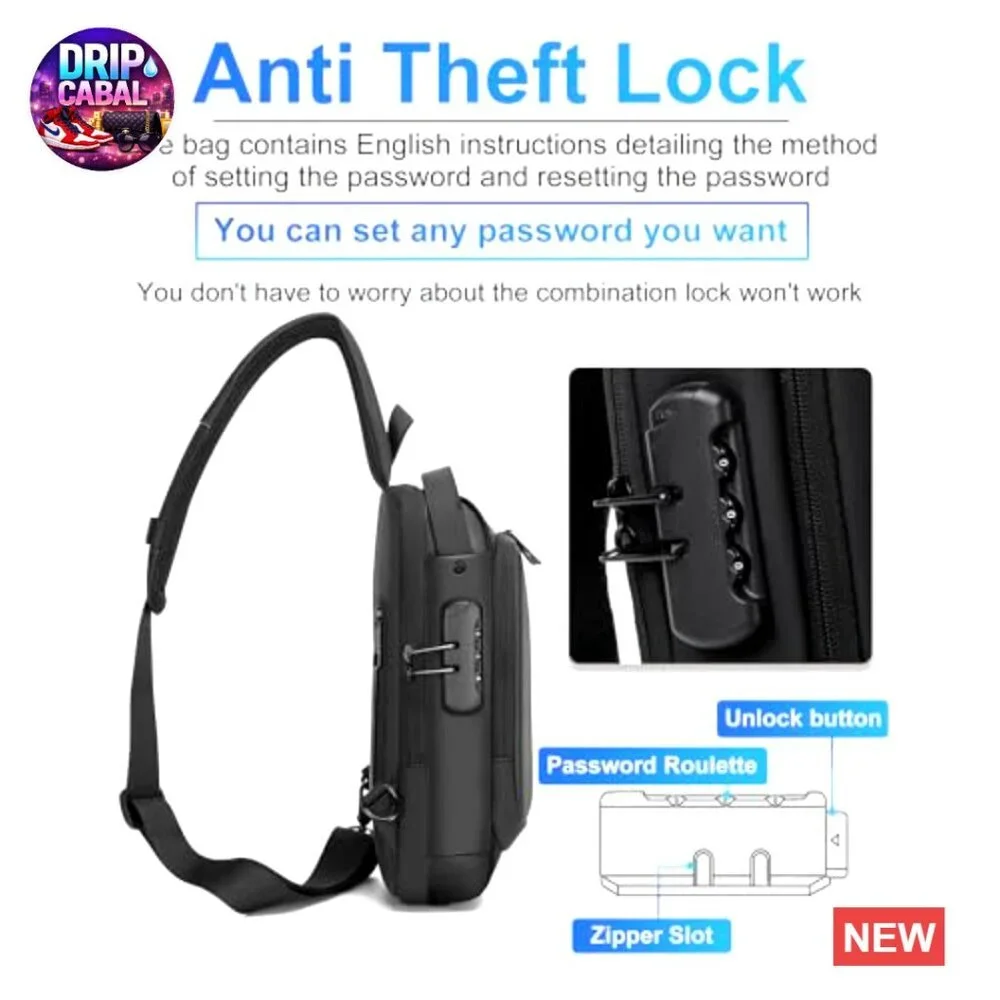 Anti-Theft Sling Bag with USB Charging Port, Waterproof PU Leather Daypack